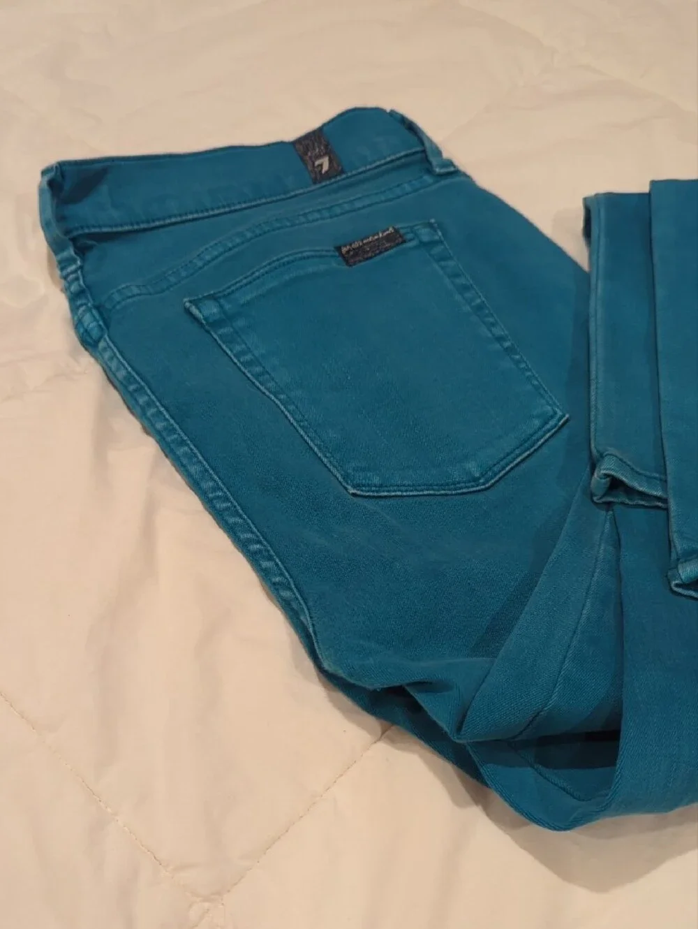7 For All Mankind Teal Slim, Straight Jeans - Like New